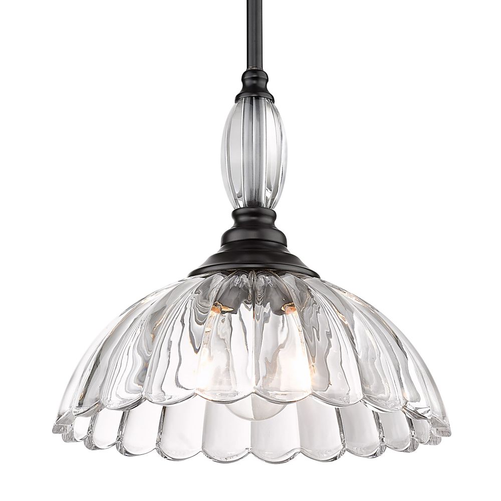 Golden Lighting 6952-M BLK-CLR Audra 1 Light Pendant in Matte Black with Clear Glass Shade